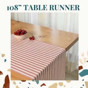 Farmhouse Red & White Table Runner 108” Long with Tassels 100% Cotton